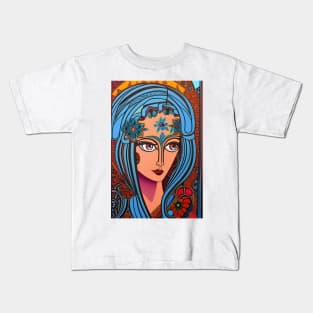 Woman with flowers in her hair Kids T-Shirt